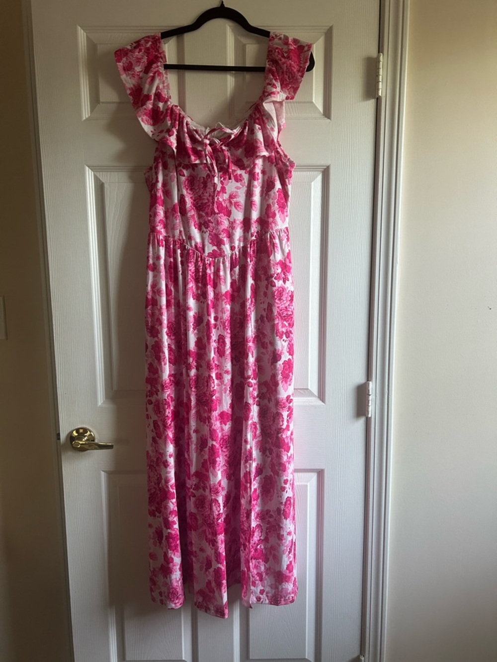 Grace Karin Hot Pink and Light Pink Floral Tie-Neck Dress